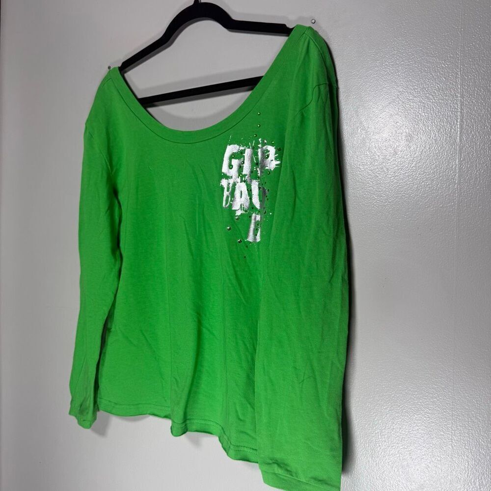 NWT Marithé François Girbaud Y2K Green Logo Off the Shoulder Long Sleeve Shirt